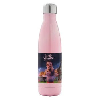  Hello Neighbor, Metal mug thermos Pink Iridiscent (Stainless steel), double wall, 500ml