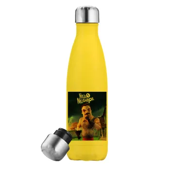  Hello Neighbor, Μεταλλικό παγούρι θερμός Κίτρινος (Stainless steel), διπλού τοιχώματος, 500ml