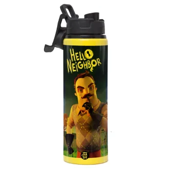  Hello Neighbor, Μεταλλικό παγούρι νερού με καπάκι ασφαλείας, αλουμινίου 850ml