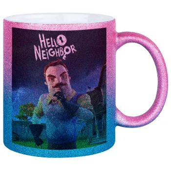  Hello Neighbor, Κούπα Χρυσή/Μπλε Glitter, κεραμική, 330ml