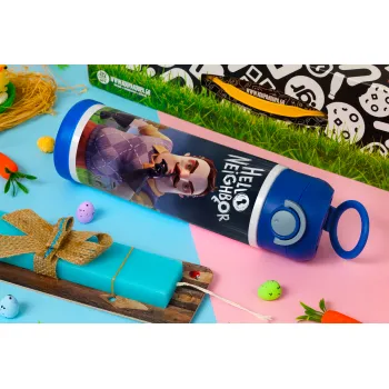  Hello Neighbor, Easter candle, Childrens hot water bottle, stainless steel, with safety straw, BLUE (500ml)