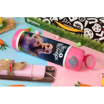  Hello Neighbor, Πασχαλινή Λαμπάδα με Παιδικό παγούρι θερμό, ανοξείδωτο, με καλαμάκι ασφαλείας, ΡΟΖ (500ml)