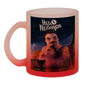  Hello Neighbor, Κούπα γυάλινη δίχρωμη με βάση το κόκκινο ματ, 330ml