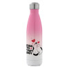 Metal mug thermos Pink/White (Stainless steel), double wall, 500ml