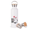Stainless steel White with wooden lid (bamboo), double wall, 750ml