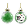 Transparent Christmas tree ball ornament with green filling 8cm