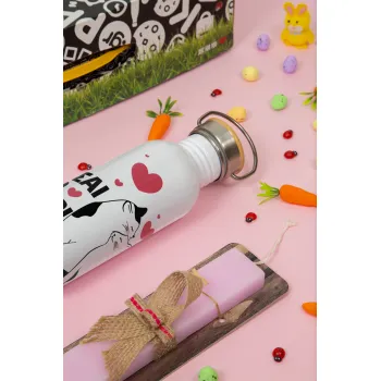 Είσαι το ταίρι μου, Πασχαλινή Λαμπάδα με παγούρι μεταλλικό (620ml, stainless steel) & κερί αρωματικό πλακέ (30cm) (ΡΟΖ)