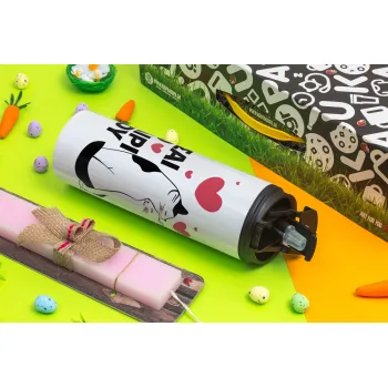 Είσαι το ταίρι μου, Easter candle,Travel Tumbler 2 Lids, with metal straw & cleaning brush & aromatic flat candle (30cm) (PINK)