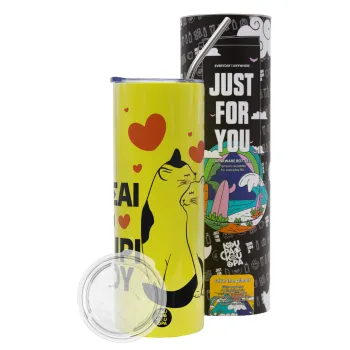 Είσαι το ταίρι μου, Neon Yellow Travel Tumbler θερμό, μεταλλικό καλαμάκι(Ανωξείδωτο 304 Food grade, BPA free, 600ml)