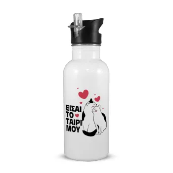 Είσαι το ταίρι μου, White water bottle with straw, stainless steel 600ml