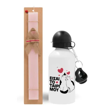 Είσαι το ταίρι μου, Easter Set, metallic aluminum bottle (500ml) & aromatic flat Easter candle (30cm) (PINK)
