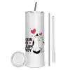Tumbler stainless steel 600ml, with metal straw & cleaning brush