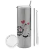 Tumbler stainless steel Silver 600ml, with metal straw & cleaning brush