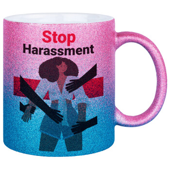 STOP Harassment, Κούπα Χρυσή/Μπλε Glitter, κεραμική, 330ml