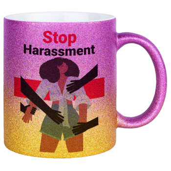 STOP Harassment, Κούπα Χρυσή/Ροζ Glitter, κεραμική, 330ml