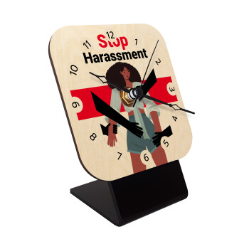 STOP Harassment, Επιτραπέζιο ρολόι σε φυσικό ξύλο (10cm)