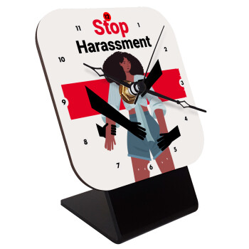 STOP Harassment, Quartz Wooden table clock with hands (10cm)