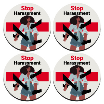 STOP Harassment, ΣΕΤ 4 Σουβέρ ξύλινα στρογγυλά (9cm)