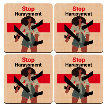 STOP Harassment, ΣΕΤ x4 Σουβέρ ξύλινα τετράγωνα plywood (9cm)