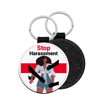 STOP Harassment, Μπρελόκ Δερματίνη, στρογγυλό ΜΑΥΡΟ (5cm)