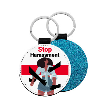 STOP Harassment, Μπρελόκ Δερματίνη, στρογγυλό ΜΠΛΕ (5cm)