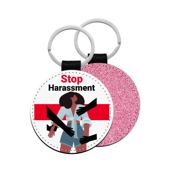 STOP Harassment, Μπρελόκ Δερματίνη, στρογγυλό ΡΟΖ (5cm)