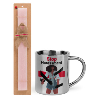 STOP Harassment, Πασχαλινό Σετ, μεταλλική κούπα θερμό (300ml) & πασχαλινή λαμπάδα αρωματική πλακέ (30cm) (ΡΟΖ)