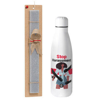 STOP Harassment, Πασχαλινό Σετ, μεταλλικό παγούρι Inox (700ml) & πασχαλινή λαμπάδα αρωματική πλακέ (30cm) (ΓΚΡΙ)