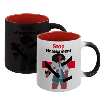 STOP Harassment, Κούπα Μαγική εσωτερικό κόκκινο, κεραμική, 330ml που αλλάζει χρώμα με το ζεστό ρόφημα (1 τεμάχιο)