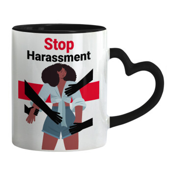 STOP Harassment, Κούπα καρδιά χερούλι μαύρη, κεραμική, 330ml