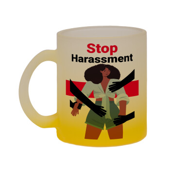 STOP Harassment, Κούπα γυάλινη δίχρωμη με βάση το κίτρινο ματ, 330ml