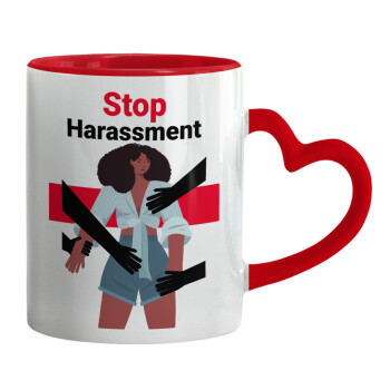 STOP Harassment, Mug heart red handle, ceramic, 330ml