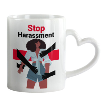 STOP Harassment, Κούπα καρδιά χερούλι λευκή, κεραμική, 330ml