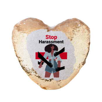 STOP Harassment, Μαξιλάρι καναπέ καρδιά Μαγικό Χρυσό με πούλιες 40x40cm περιέχεται το  γέμισμα
