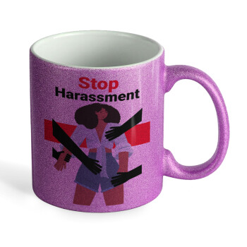 STOP Harassment, Κούπα Μωβ Glitter που γυαλίζει, κεραμική, 330ml