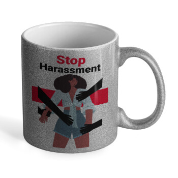 STOP Harassment, Κούπα Ασημένια Glitter που γυαλίζει, κεραμική, 330ml