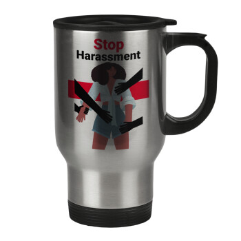 STOP Harassment, Stainless steel travel mug with lid, double wall 450ml