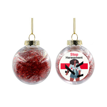 STOP Harassment, Χριστουγεννιάτικη μπάλα δένδρου διάφανη με κόκκινο γέμισμα 8cm