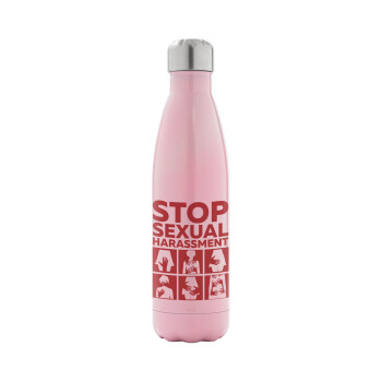 STOP sexual Harassment, Μεταλλικό παγούρι θερμός Ροζ Ιριδίζον (Stainless steel), διπλού τοιχώματος, 500ml