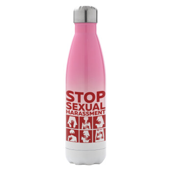 STOP sexual Harassment, Μεταλλικό παγούρι θερμός Ροζ/Λευκό (Stainless steel), διπλού τοιχώματος, 500ml