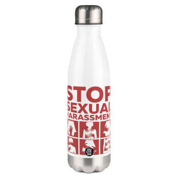 STOP sexual Harassment, Μεταλλικό παγούρι θερμός Λευκό (Stainless steel), διπλού τοιχώματος, 500ml