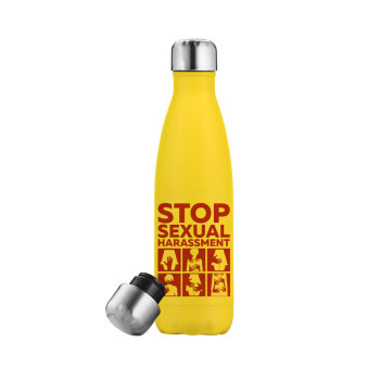 STOP sexual Harassment, Μεταλλικό παγούρι θερμός Κίτρινος (Stainless steel), διπλού τοιχώματος, 500ml