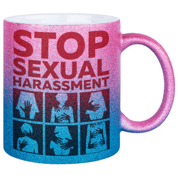 STOP sexual Harassment, Κούπα Χρυσή/Μπλε Glitter, κεραμική, 330ml