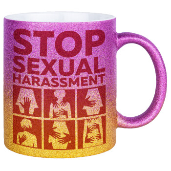 STOP sexual Harassment, Κούπα Χρυσή/Ροζ Glitter, κεραμική, 330ml