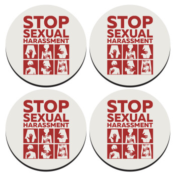STOP sexual Harassment, SET of 4 round wooden coasters (9cm)