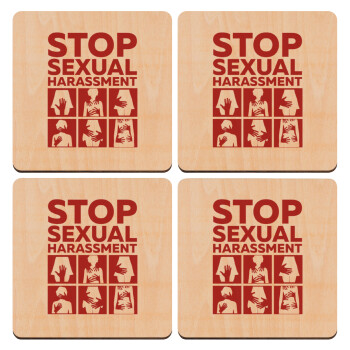 STOP sexual Harassment, ΣΕΤ x4 Σουβέρ ξύλινα τετράγωνα plywood (9cm)