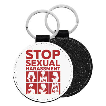 STOP sexual Harassment, Μπρελόκ Δερματίνη, στρογγυλό ΜΑΥΡΟ (5cm)