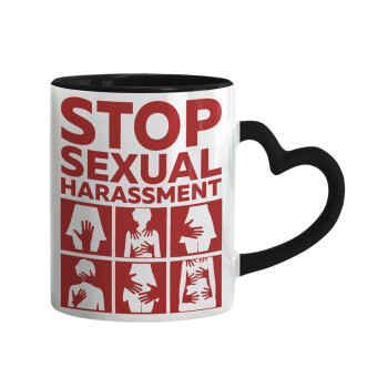 STOP sexual Harassment, Κούπα καρδιά χερούλι μαύρη, κεραμική, 330ml