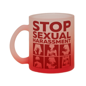 STOP sexual Harassment, Κούπα γυάλινη δίχρωμη με βάση το κόκκινο ματ, 330ml