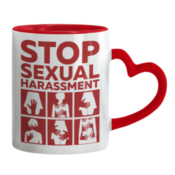 STOP sexual Harassment, Mug heart red handle, ceramic, 330ml